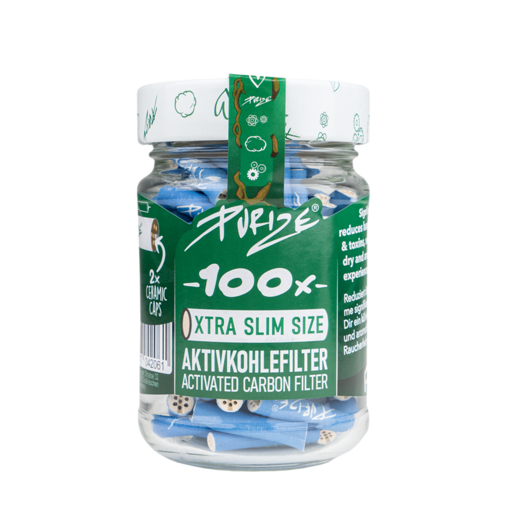 Purize, Puff2Pass, Blau, 100, Glas, Aktivkohle, Activated Carbon Filter