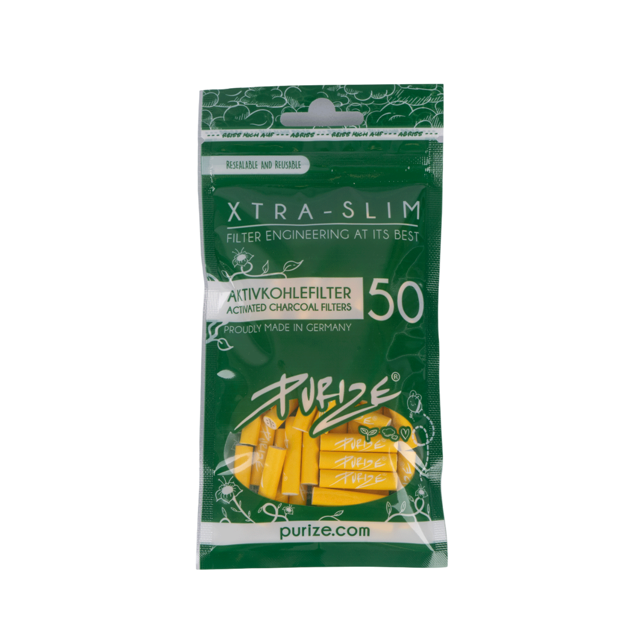 Purize Aktivkohlefilter Xtra Slim 6mm Gelb (50 Stück)