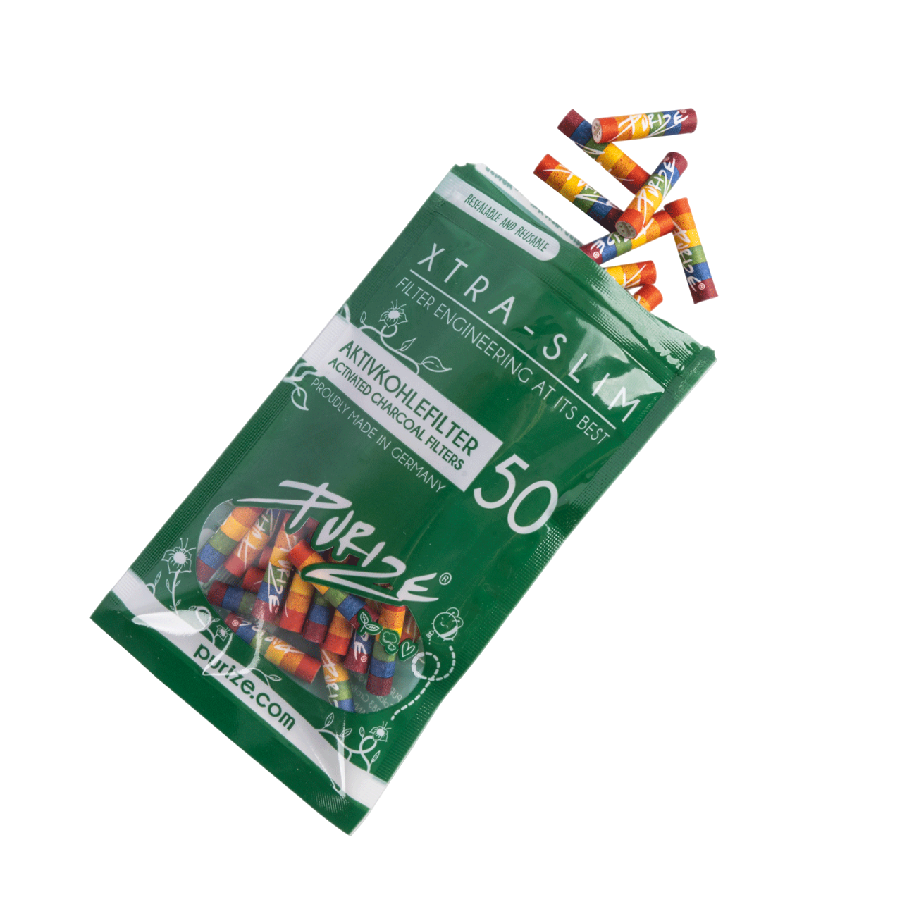 Purize Aktivkohlefilter XTRA Slim 6mm Regebogen (50 Stück)
