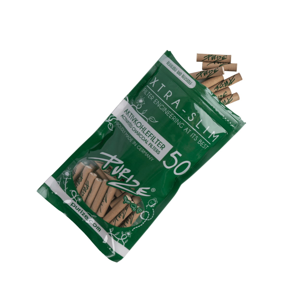 Purize Aktivkohlefilter XTRA Slim 6mm Braun (Organic) (50 Stück)