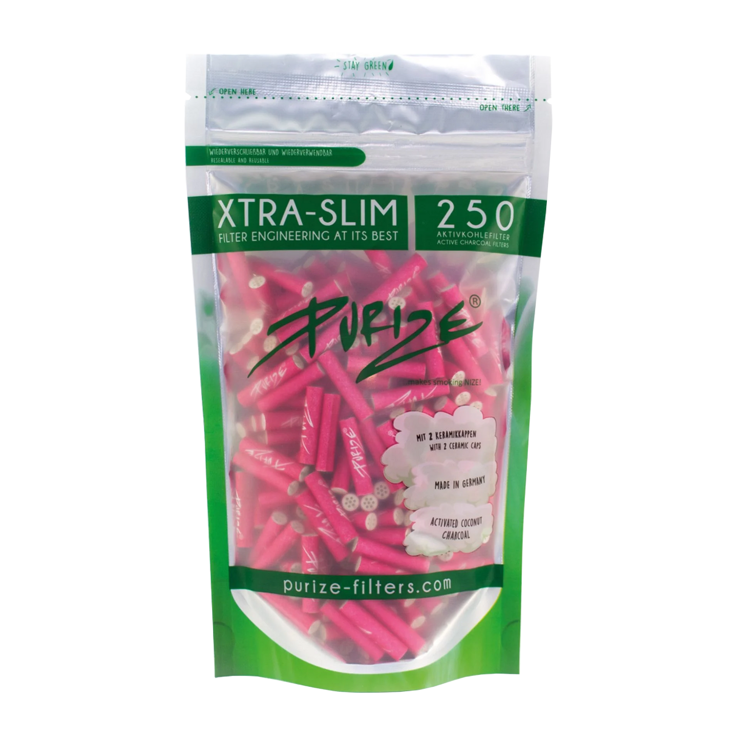 Purize Aktivkohlefilter Xtra Slim 6mm Pink (250 Stück)